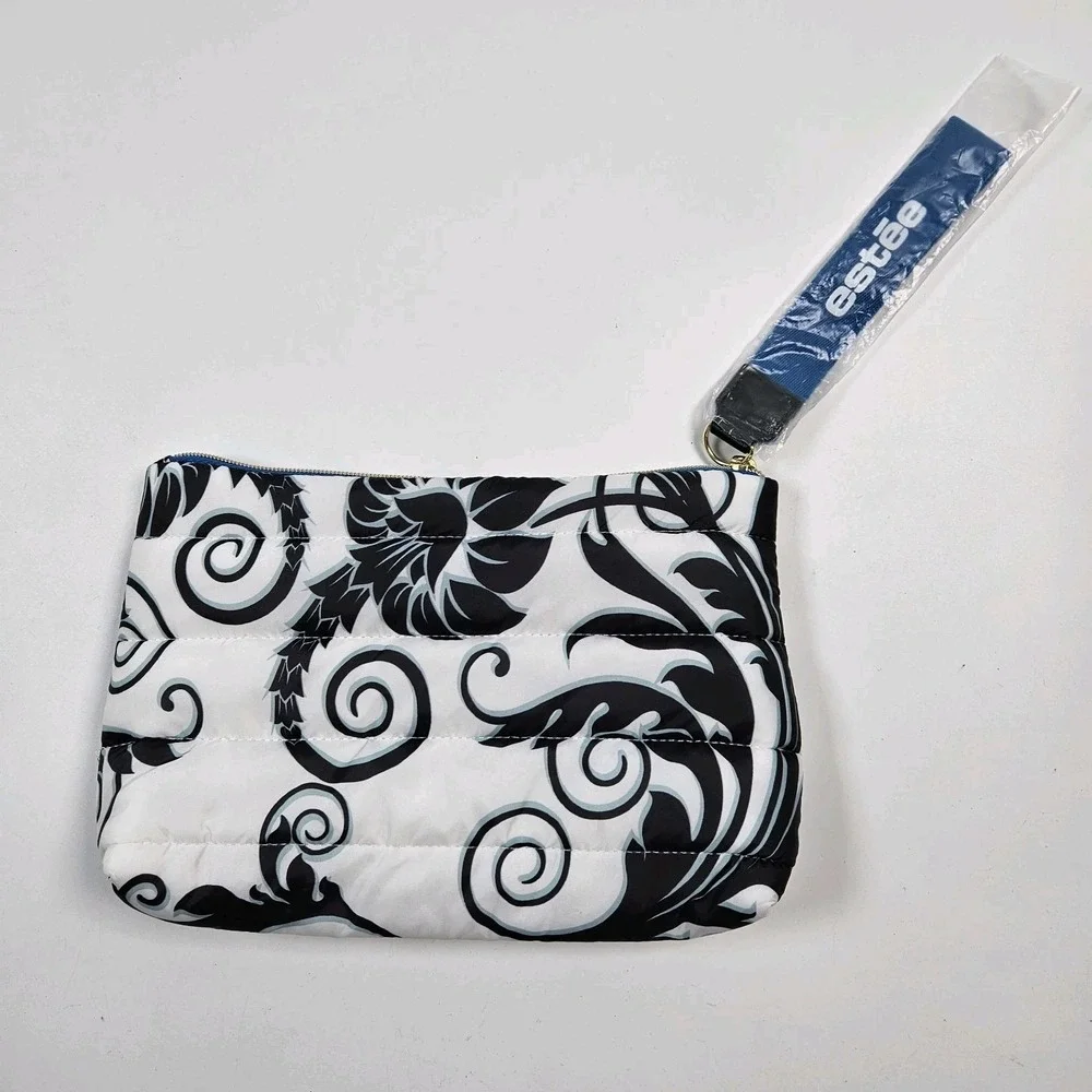 Estee Lauder PUFFER Pouch Soft Make-up Clutch Travel Bag Floral White Design NEW